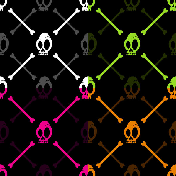 Halloween skull and bone pattern on black background