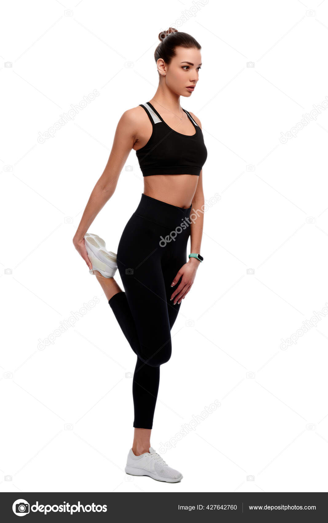 Стройная Сильная Атлетичная Женщина Спортивной Одежде Делает.