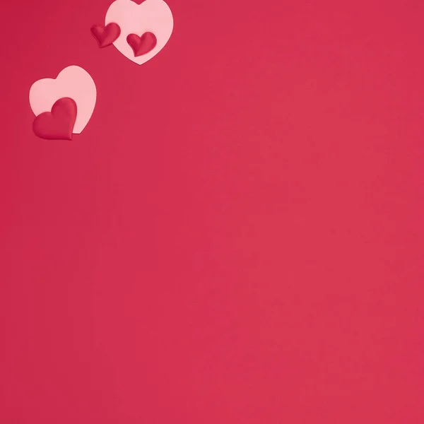 Valentine Day Template Top View Paper Hearts Red Background — Stock Photo, Image