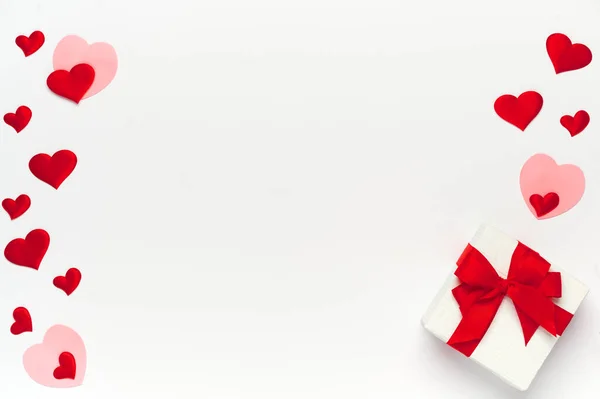Feliz Dia Dos Namorados Bando Rosas Vermelhas Com Caixa Presente — Fotografia de Stock