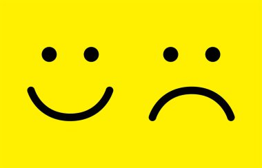 Mutlu ve üzgün yüz simgeleri. Gülen surat. Yüz sembolleri. Düz stil. Vektör illüstrasyonu.