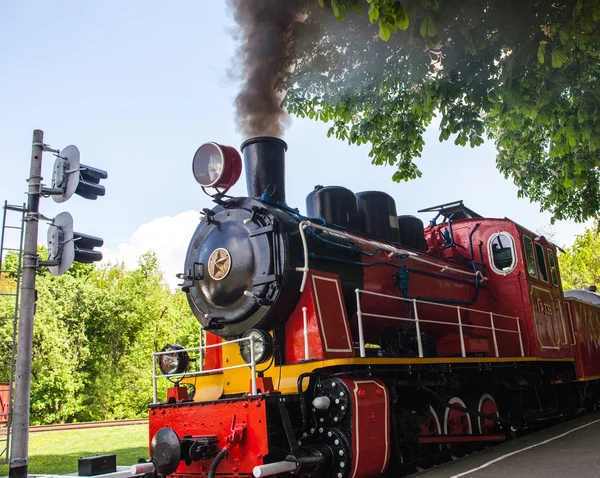 Steam locomotive blowing off the smoke — Stock Photo, Image