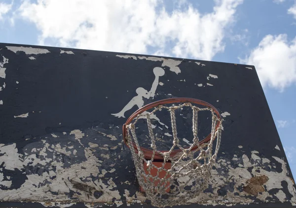 Jumpman logo by Nike on the old basketball backboard — Stock Photo, Image