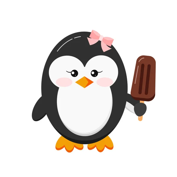 Mignon pingouin avec clip art crème glacée. — Image vectorielle