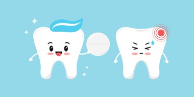 Sağlıklı diş ağrılı bir diş için beyaz bir ağrı kesici verir..