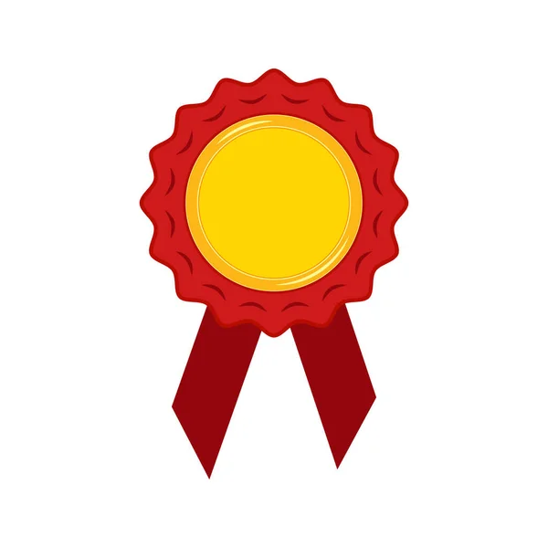 Médaille d'or avec ruban rouge et rosette isolée sur fond blanc. — Image vectorielle