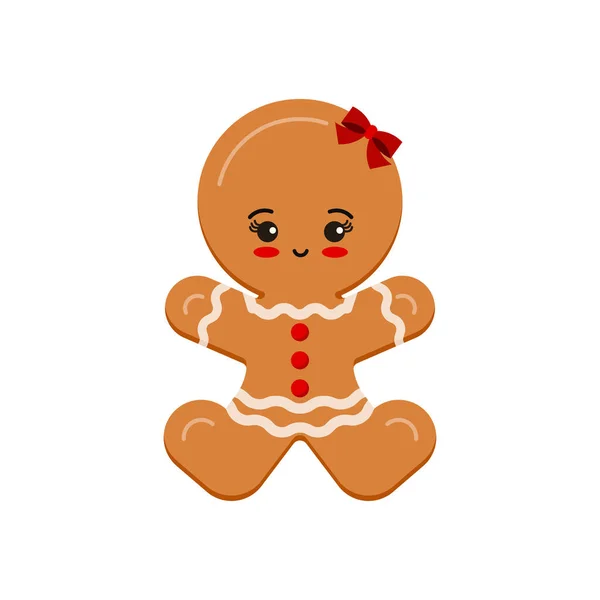 Pain d'épice homme fille Noël cookie icône isolé sur fond blanc. — Image vectorielle