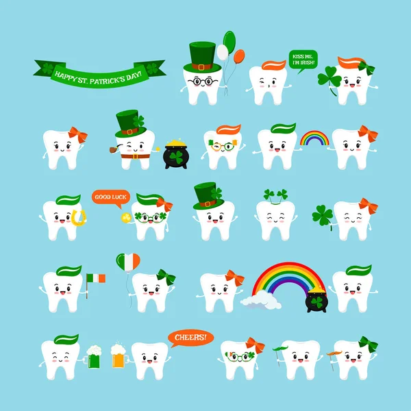 St Patrick cute zęby ikona zestaw izolowany na tle. — Wektor stockowy