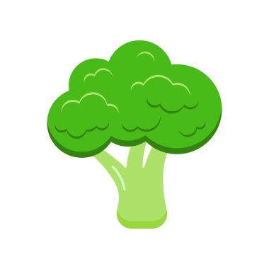 Brokoli taze sebze ikonu beyaz arka planda izole edilmiş. Düz tasarım karikatür tarzı taze gmo serbest yeşil organik sebze çizimi. Vegan ve diyet sağlıklı gıda sembolü.
