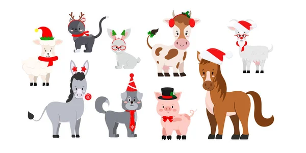 Zwierzęta gospodarskie Boże Narodzenie zestaw izolowane na białym tle. — Wektor stockowy