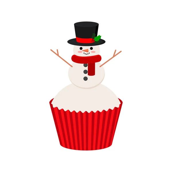 Weihnachten Cupcakes mit niedlichen Schneemänner - Winter Süßigkeiten Essen. — Stockvektor
