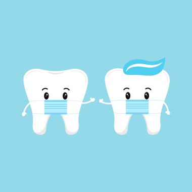 Tatlı dişçi çocuk arka planda tıbbi maske takıyor..