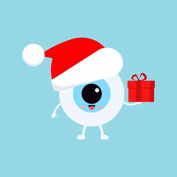 Chistmas eye ball with gift in red Santa Claus hat isolated on background. — Stock Vector