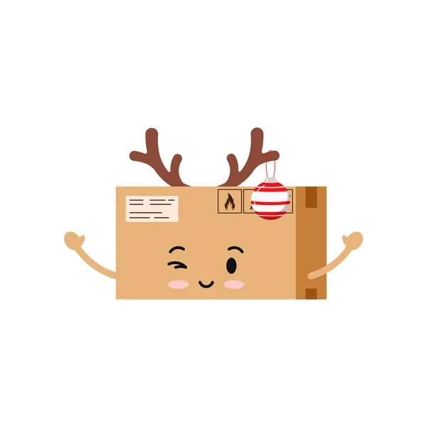 Chistmas paquete caja ciervo carácter icono aislado sobre fondo blanco. — Vector de stock
