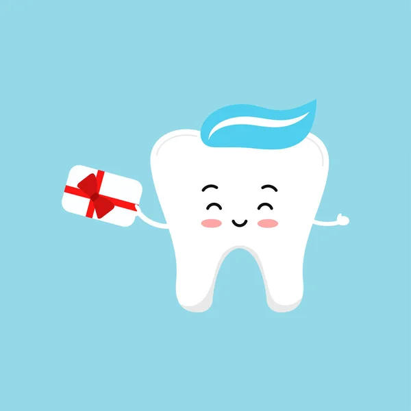 Dent Avec Carte Cadeau Bonus Programme Fidélisation Dentisterie Concept Mignon — Image vectorielle