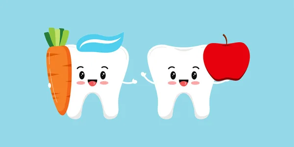 Χαριτωμένο δόντι κρατά τα τρόφιμα για την υγεία των δοντιών. — Διανυσματικό Αρχείο