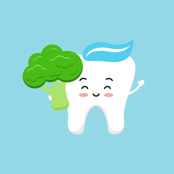 Cute tooth with broccoli. — Stock Vector