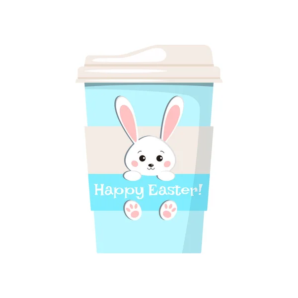 Ostern Kaffeetasse mit niedlichen Hasen Kaninchen Symbol isoliert auf weißem Hintergrund. — Stockvektor