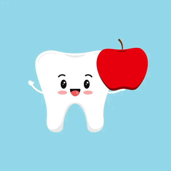 Diente lindo con comida de manzana para la salud dental. — Archivo Imágenes Vectoriales