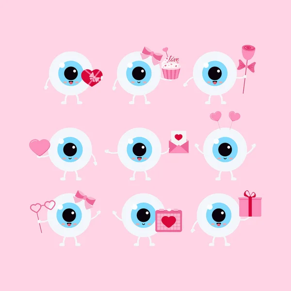 Eye valentines day vector ophthalmology love icon set. — 스톡 벡터