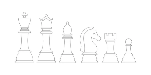 Schackpjäser linje vektor ikon set isolerad på vit bakgrund. — Stock vektor