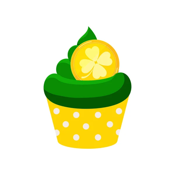 St Patrick cupcake με χρυσό νόμισμα απομονωμένο σε λευκό φόντο. — Διανυσματικό Αρχείο