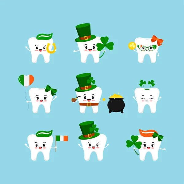 Zestaw ikon zęba dnia St Patrick izolowany. — Wektor stockowy