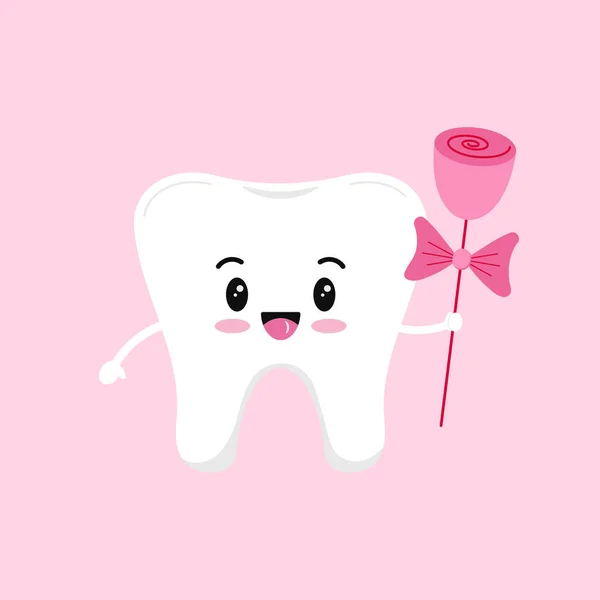 Valentinstag Zahn mit Rose Zahnsymbol isoliert auf dem Hintergrund. — Stockvektor