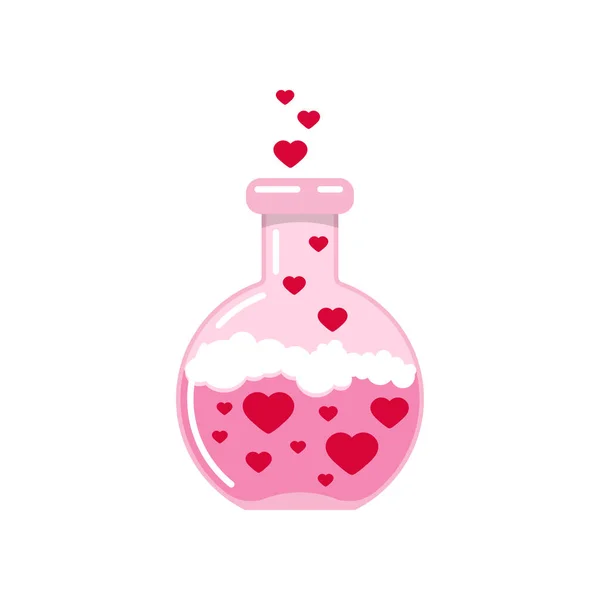 Balão de química com corações e amor veneno dia dos namorados ícone isolado no fundo branco. — Vetor de Stock