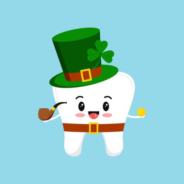 Leprikon kostümlü Aziz Patrick günü dişi ve yonca altın sikkesi.