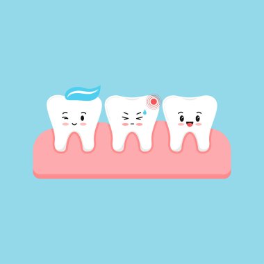 Güzel dişli, ağrılı ve sağlıklı sakızlı mavi arka planda..