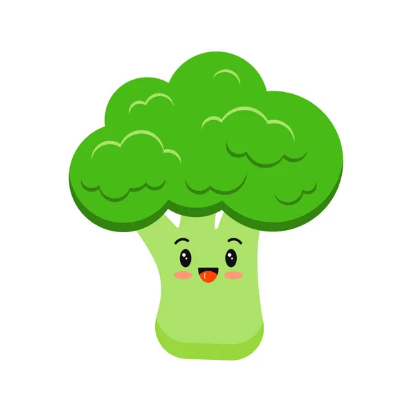 Cute broccoli happy cartoon vegetable kids icon isolated on white background. — Stock Vector