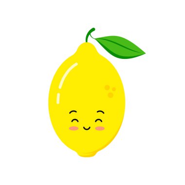 Beyaz arkaplanda izole edilmiş şirin limon turunçgil ikonu.