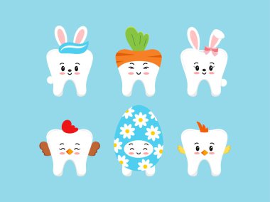 Paskalya sevimli diş ikonu seti izole edildi.