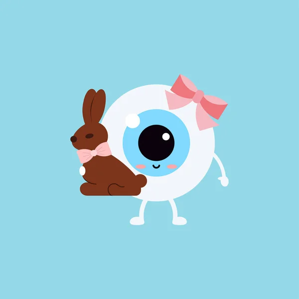复活节可爱的眼珠和巧克力兔子. — 图库矢量图片