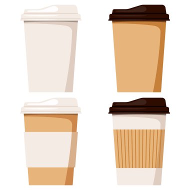 Kahve ya da çay fincanı başlık simgesi seti, ön görüş, beyaz arka planda izole.