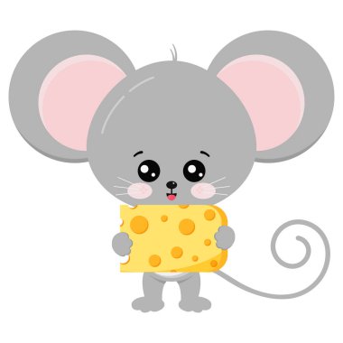 Paws vektör illüstrasyonunda şirin fare ve peynir.