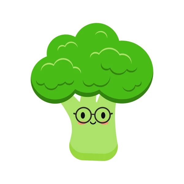 Cute broccoli with eyeglases cartoon vegetable kids icon isolated on white background. — Stock Vector