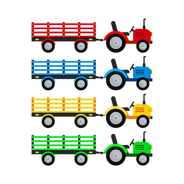 Tractor cu remorcă deschisă set fermă izolat pe fundal alb . — Vector de stoc