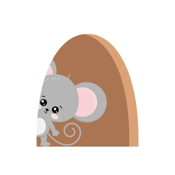 Симпатичная мышь внутри дыры в доме изолирована. — стоковый вектор