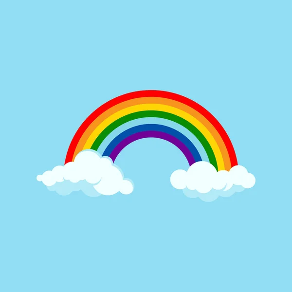 Regenbogen und Wolken Vektor-Symbol isoliert auf blauem Himmel Hintergrund. — Stockvektor