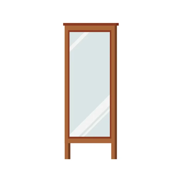 Зеркало с деревянной рамой на полу, изолированное на белом фоне. — стоковый вектор