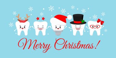 Noel dişleri ve dişçi tebrik kartında Xmas aksesuarları var..