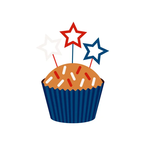 4. července cupcake sladkosti jídlo s hvězdami na tyčince. — Stockový vektor