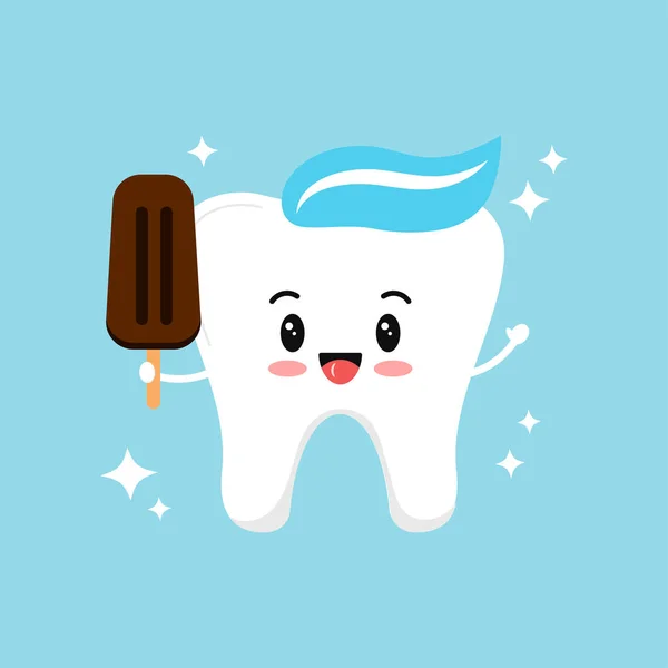 Cute tooth with ice cream clip art illustration — Stock Vector