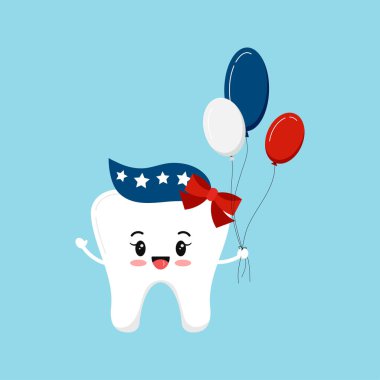 4 Temmuz dişçi kız diş ikonu izole edildi.