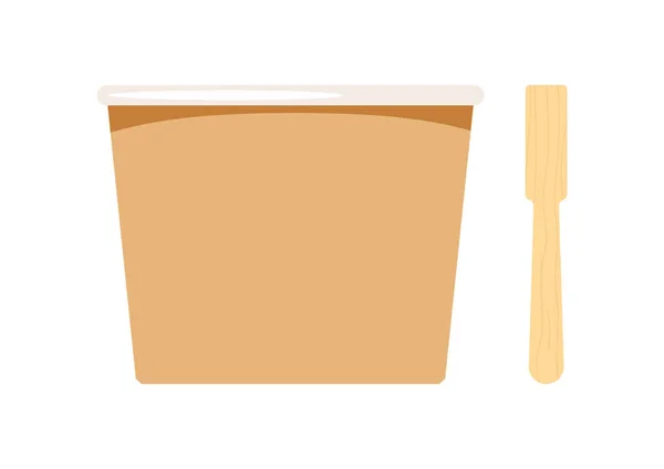 Papierbecher-Behälter leer für Eis mit Eis am Stiel aus Holz isoliert auf weißem Hintergrund. — Stockvektor