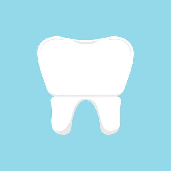 Tooth and crown dental icon isolated on blue background.