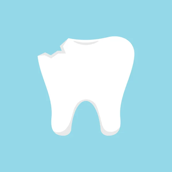 Ícone dental dente lascado isolado no fundo azul. — Vetor de Stock