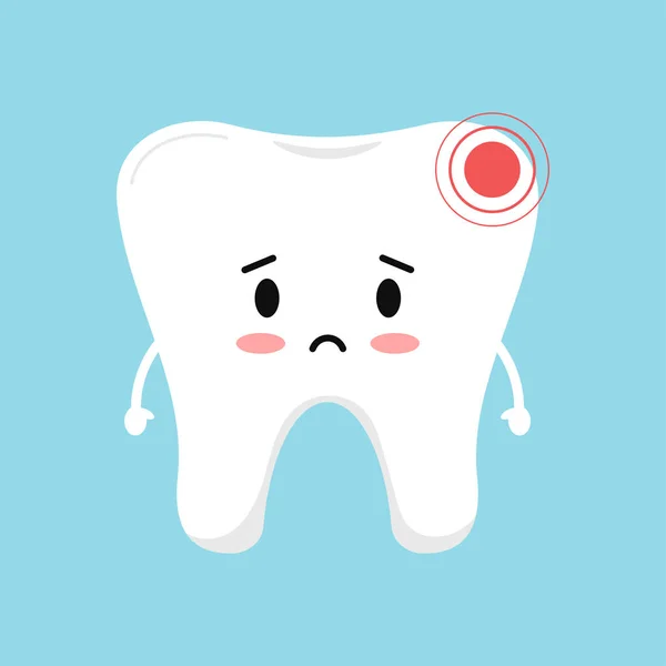 Sad tooth with pain ache dental icon isolated on blue background. — Stock Vector